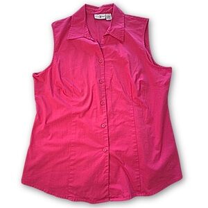 Duck Head Sleeveless HOT PINK Button Down Top Size LARGE Cotton/Spandex